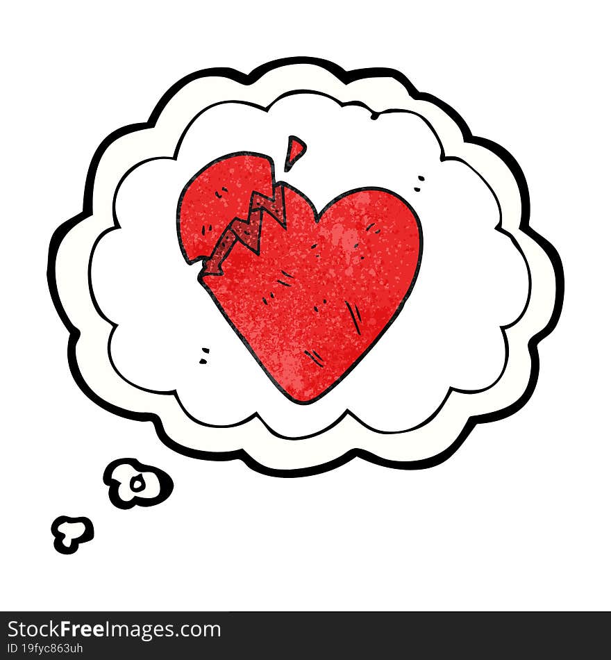 freehand drawn thought bubble textured cartoon broken heart