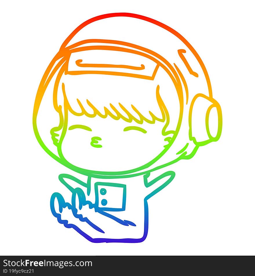 Rainbow Gradient Line Drawing Cartoon Curious Astronaut