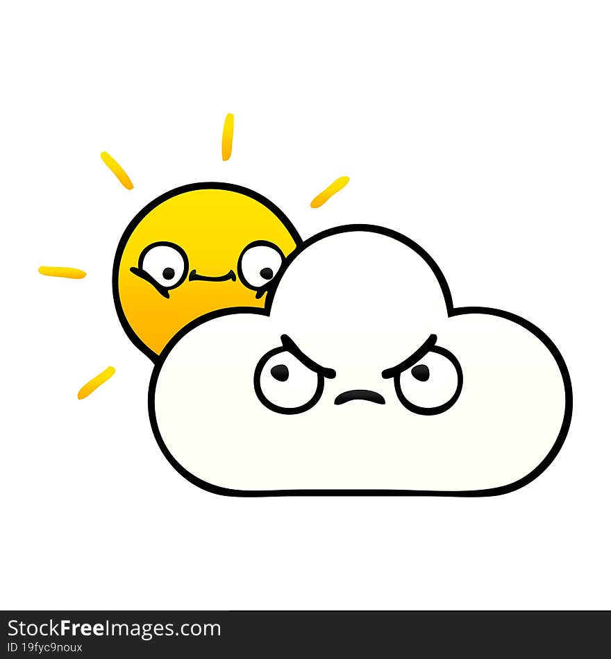 gradient shaded cartoon of a sunshine and cloud