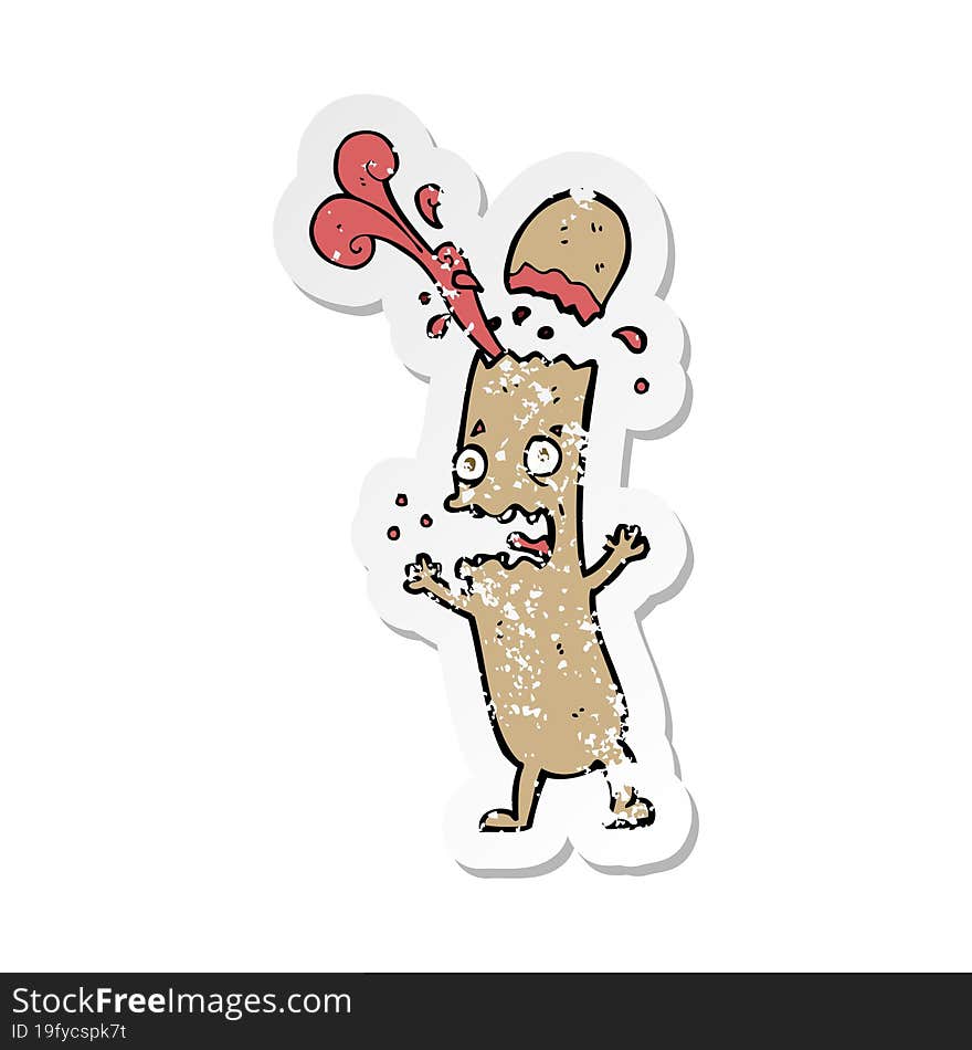 retro distressed sticker of a cartoon undercooked sausage