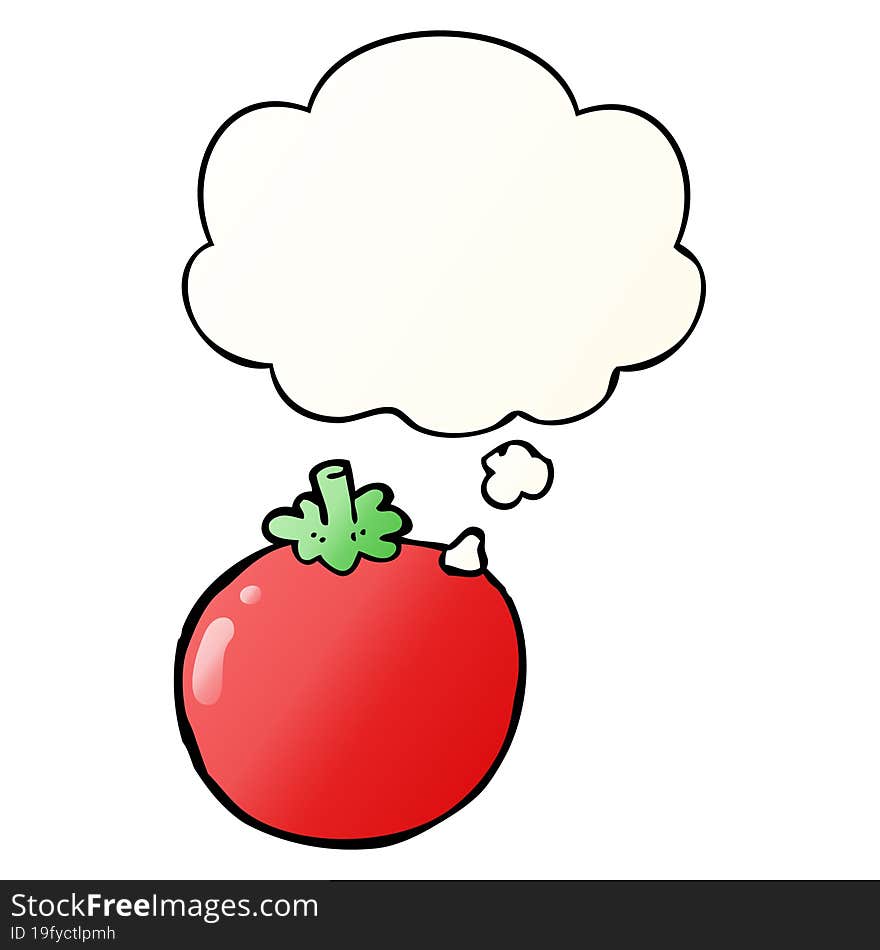 cartoon tomato and thought bubble in smooth gradient style