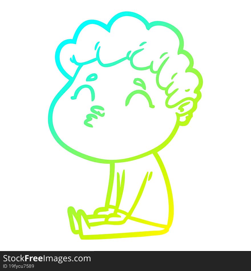 cold gradient line drawing cartoon man pouting