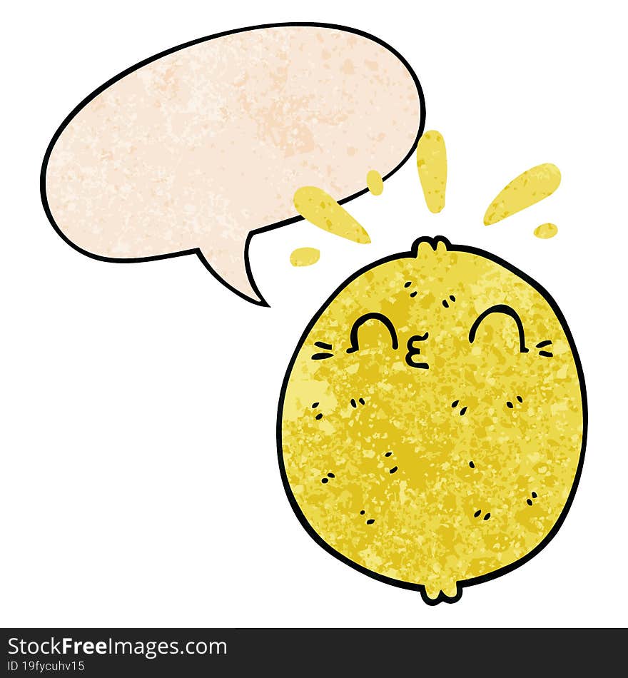 cute cartoon lemon and speech bubble in retro texture style