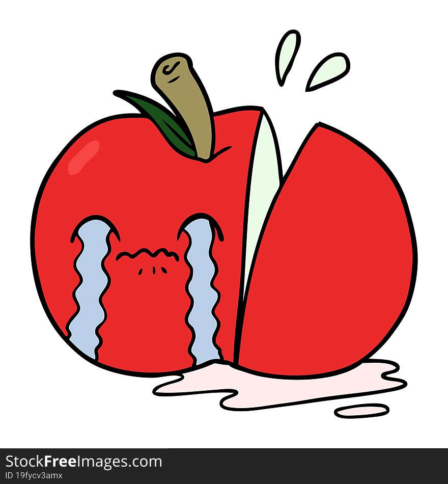 cartoon sad sliced apple. cartoon sad sliced apple