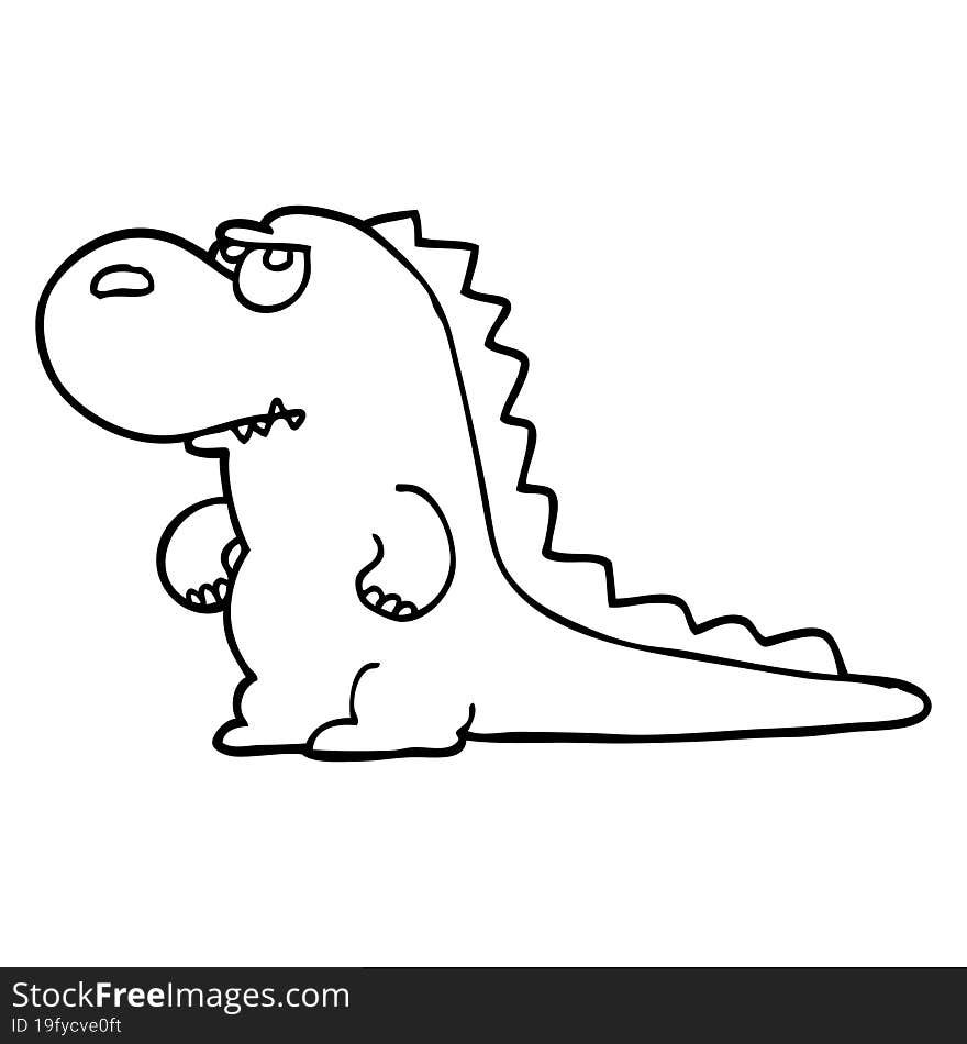 line drawing cartoon annoyed dinosaur