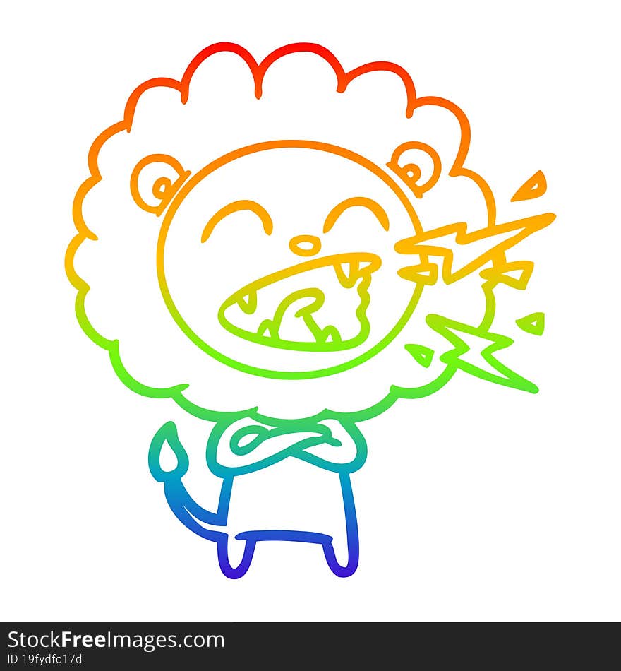 rainbow gradient line drawing cartoon roaring lion