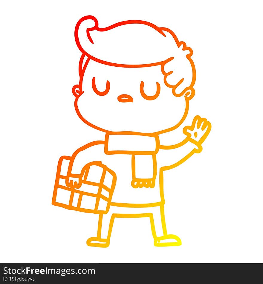 warm gradient line drawing of a cartoon aloof man