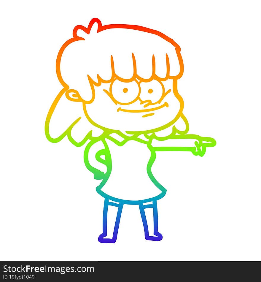 rainbow gradient line drawing of a cartoon girl smiling