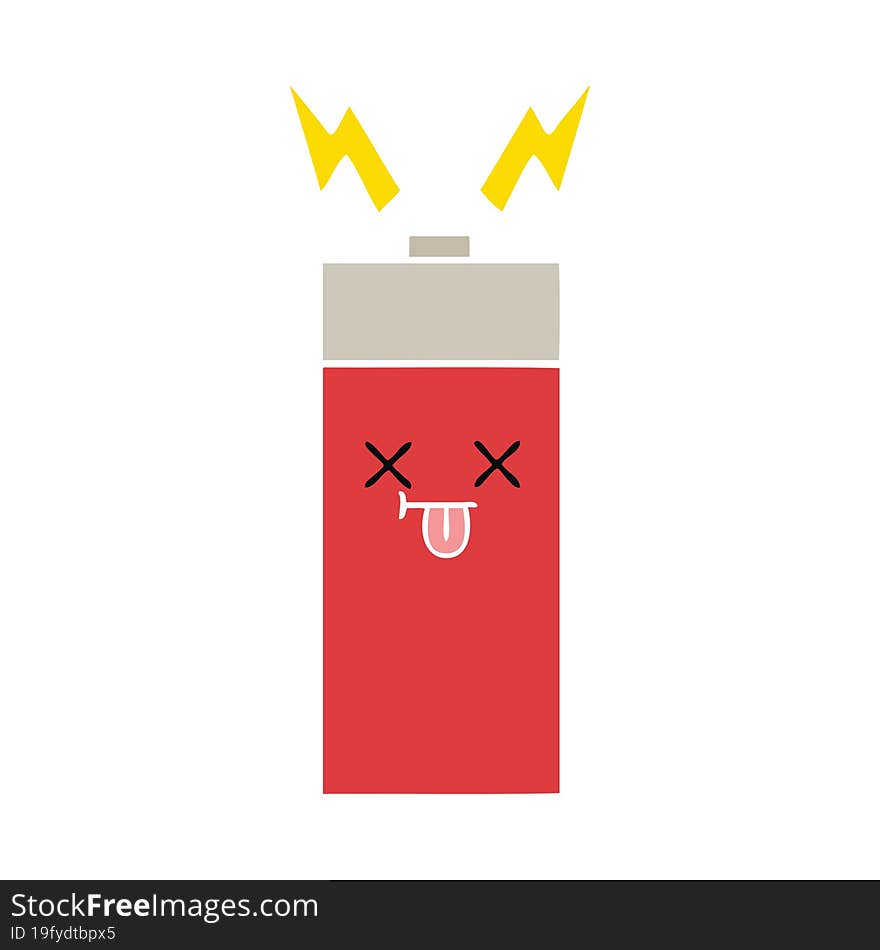 flat color retro cartoon of a battery