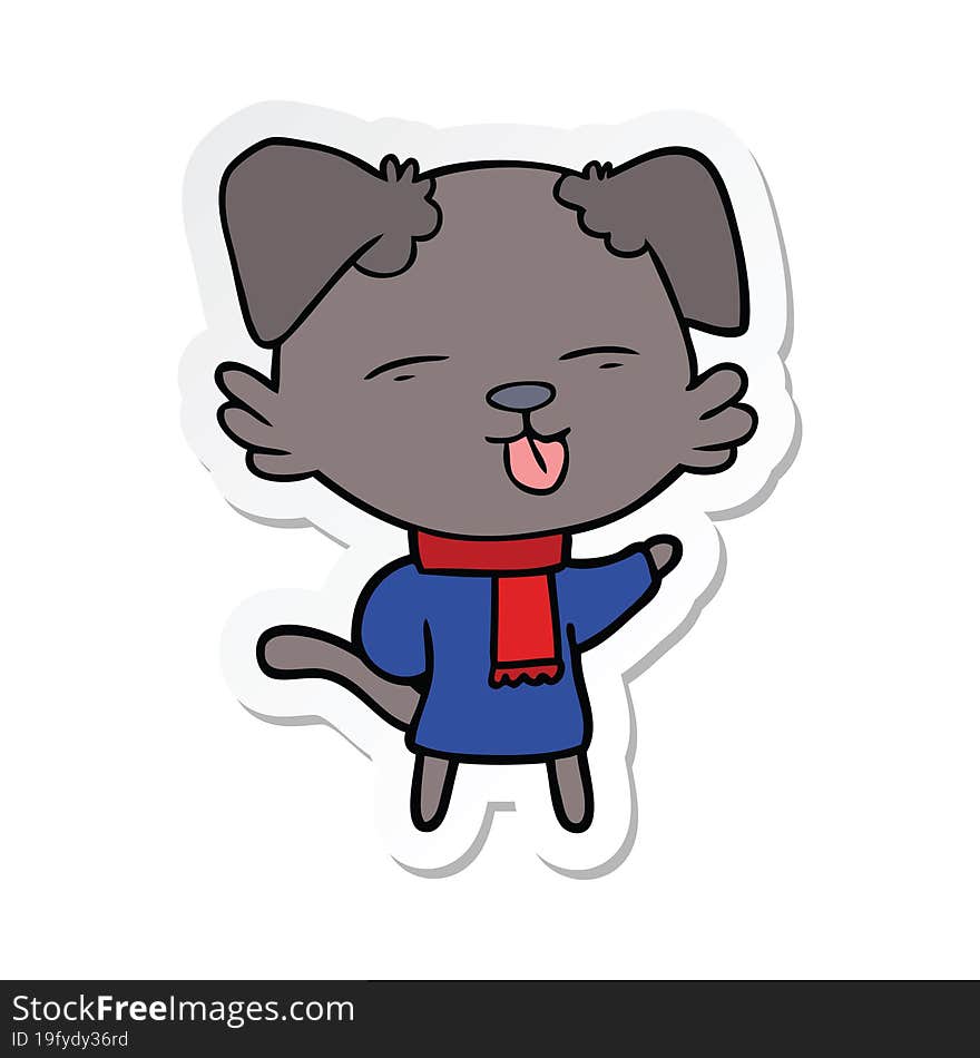 sticker of a cartoon dog sticking out tongue