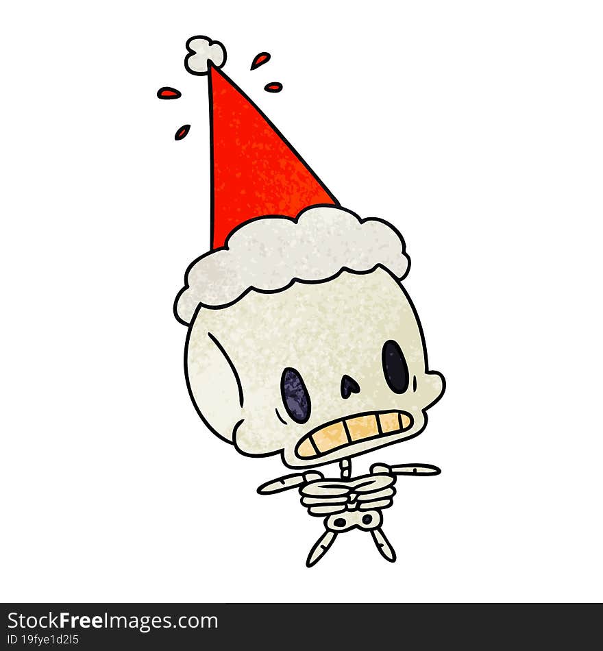 hand drawn christmas textured cartoon of kawaii skeleton