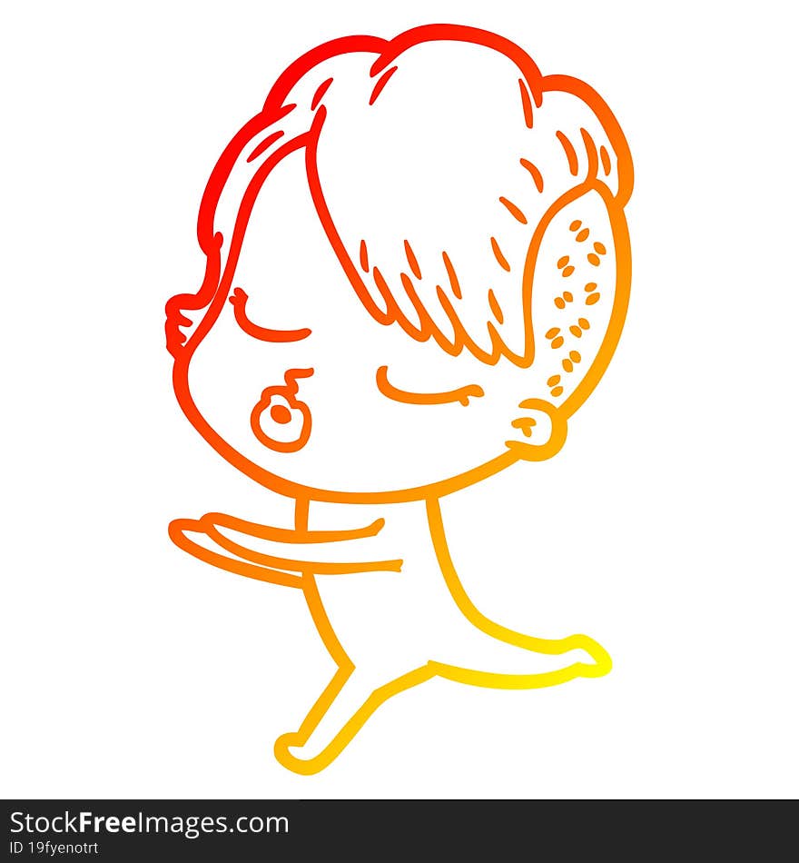 warm gradient line drawing cartoon pretty hipster girl