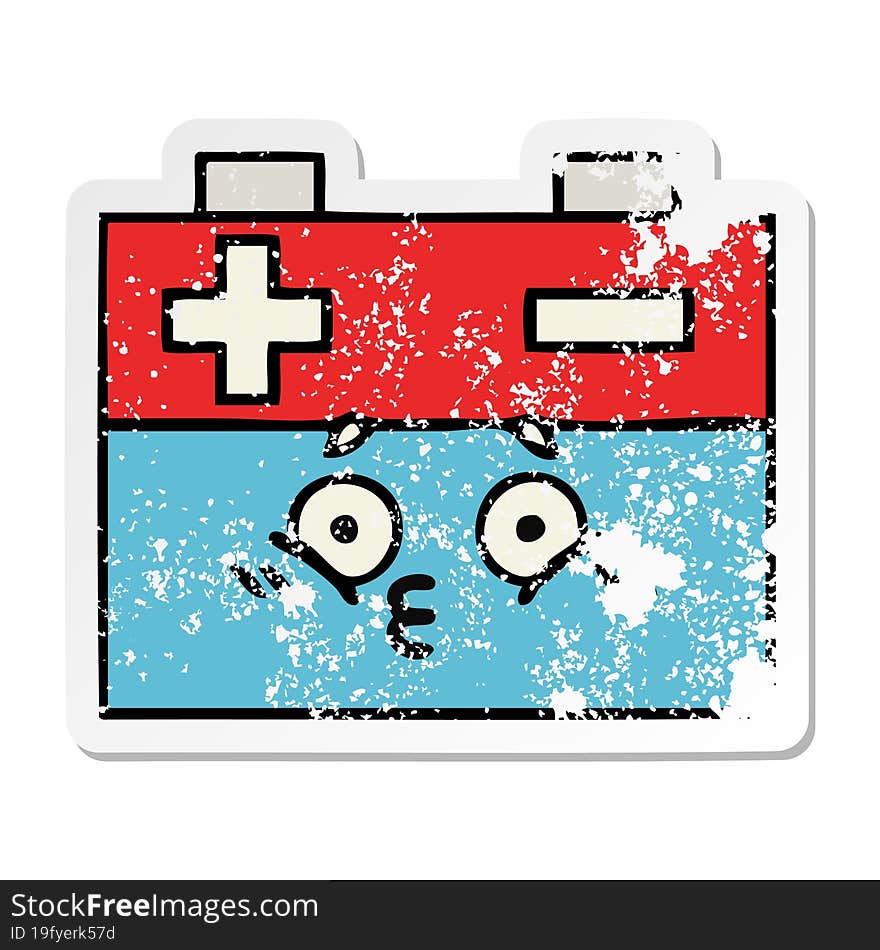 distressed sticker of a cute cartoon car battery