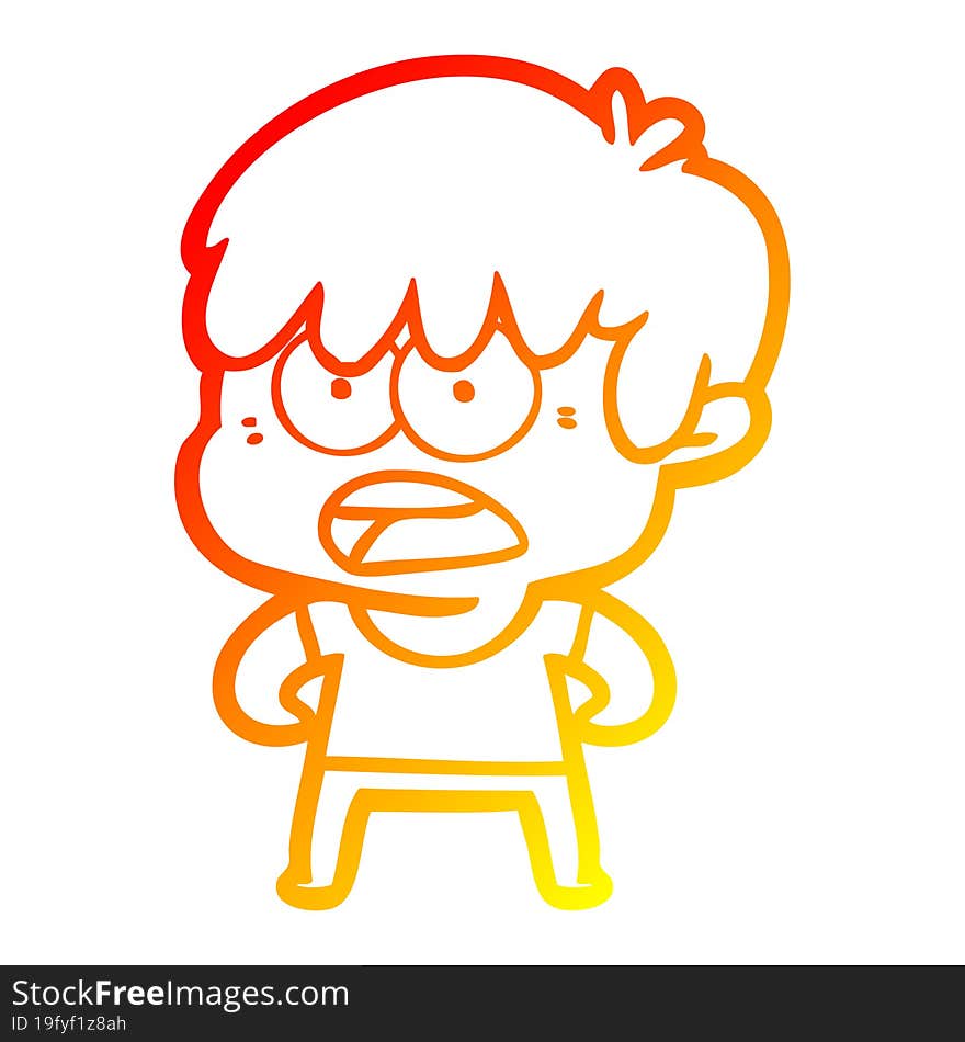 warm gradient line drawing worried cartoon boy