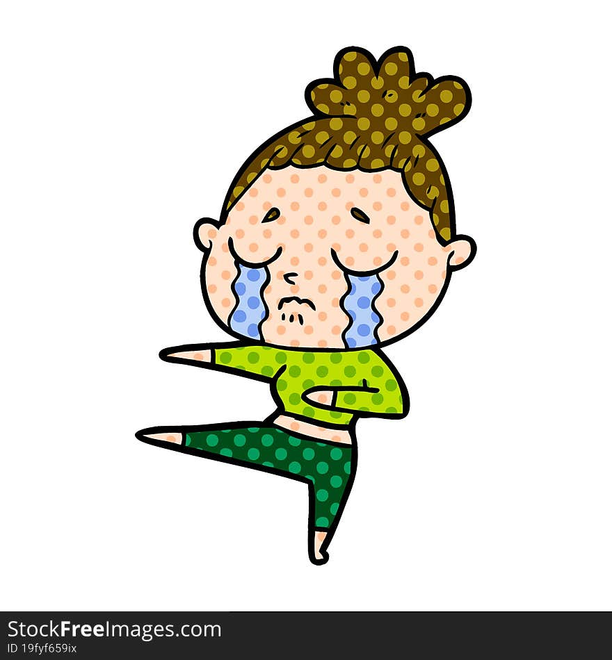 cartoon crying woman dancing. cartoon crying woman dancing