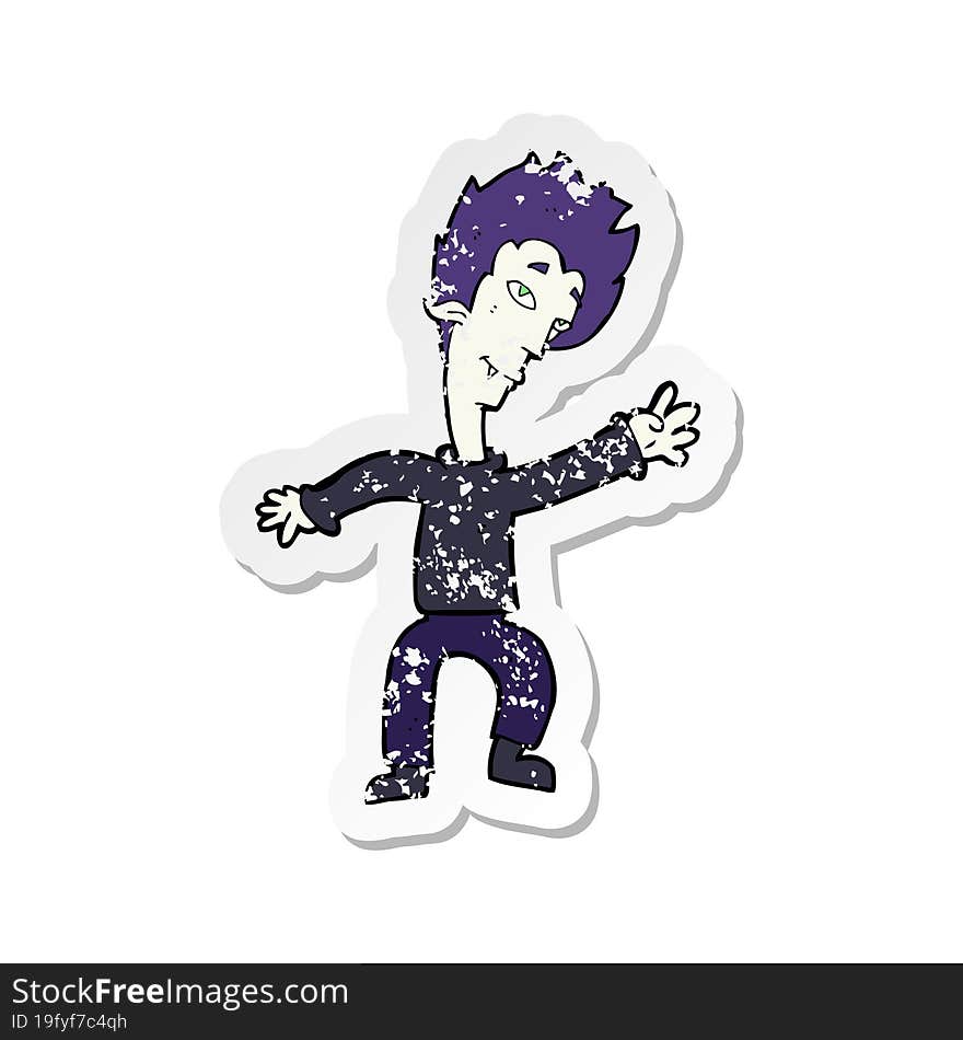 retro distressed sticker of a cartoon halloween vampire