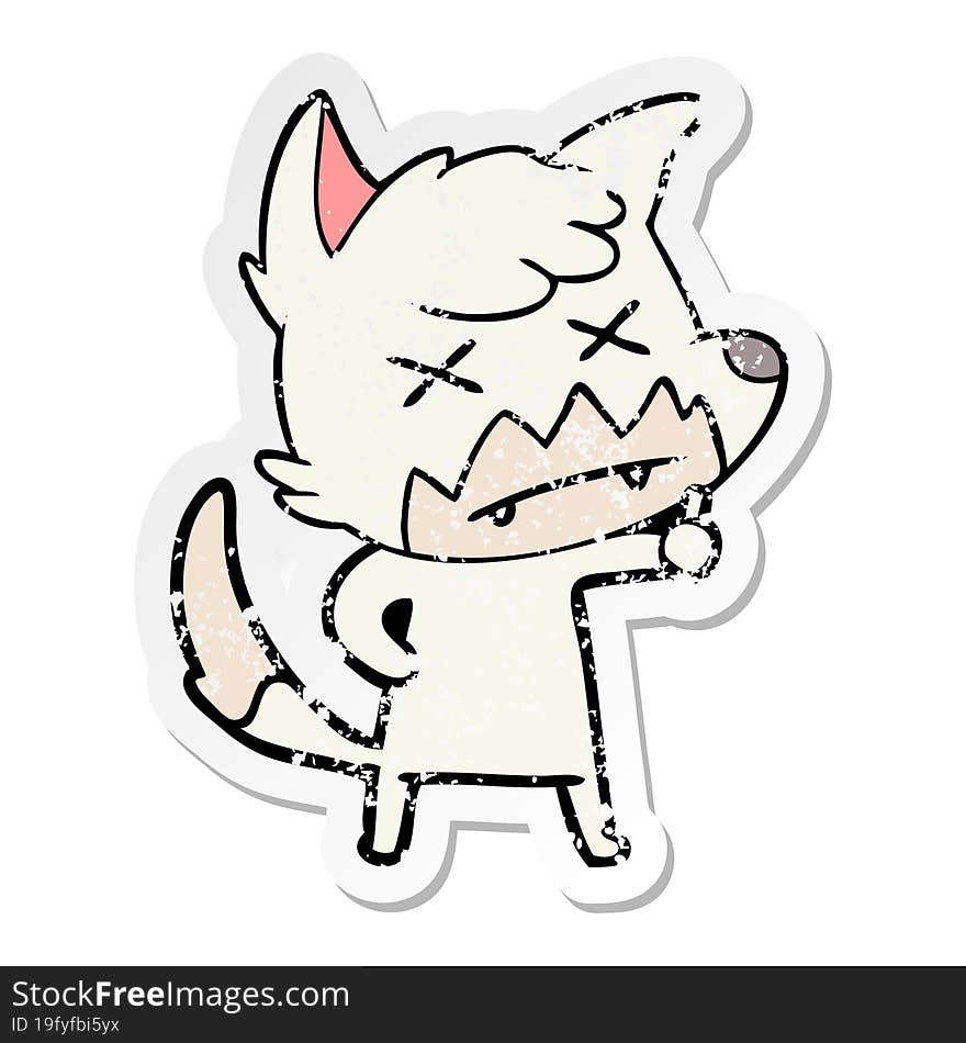 distressed sticker of a cartoon dead fox