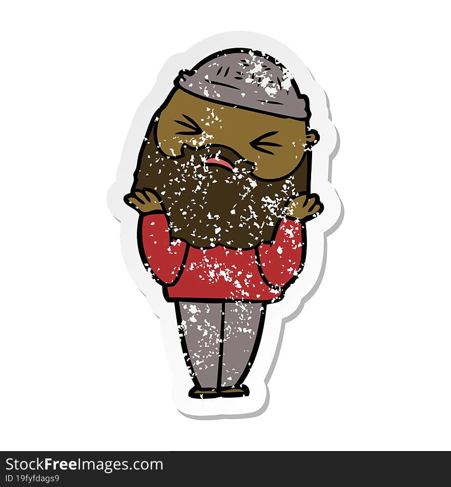 distressed sticker of a cartoon man with beard