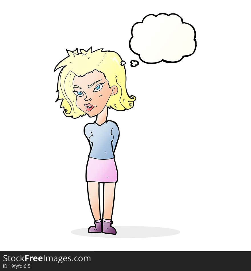 cartoon woman with thought bubble