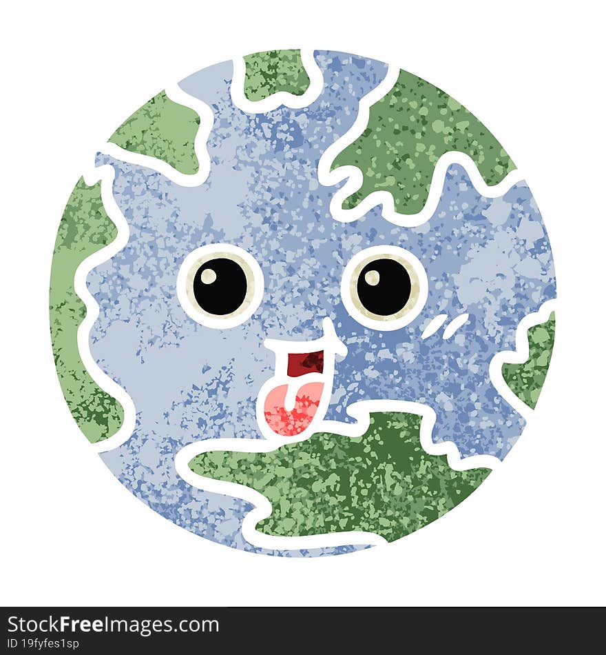 Retro Illustration Style Cartoon Planet Earth