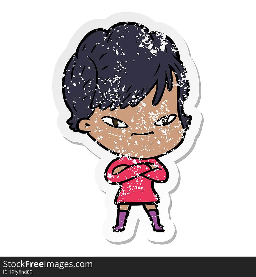 distressed sticker of a cartoon happy woman