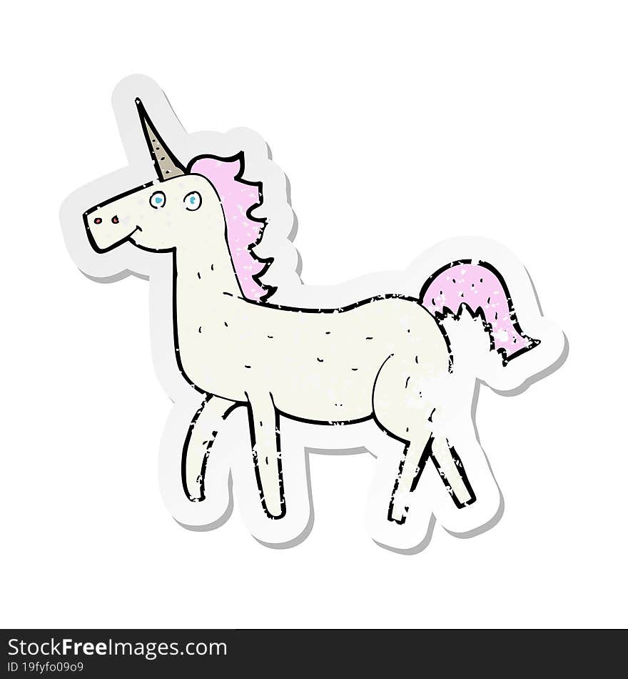 retro distressed sticker of a cartoon unicorn