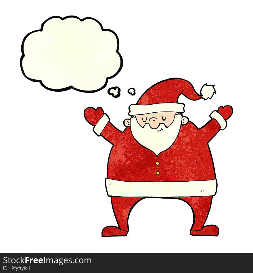 cartoon santa claus with thought bubble