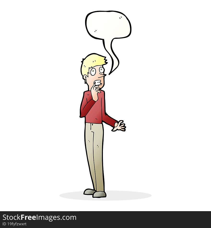 cartoon worried man with speech bubble