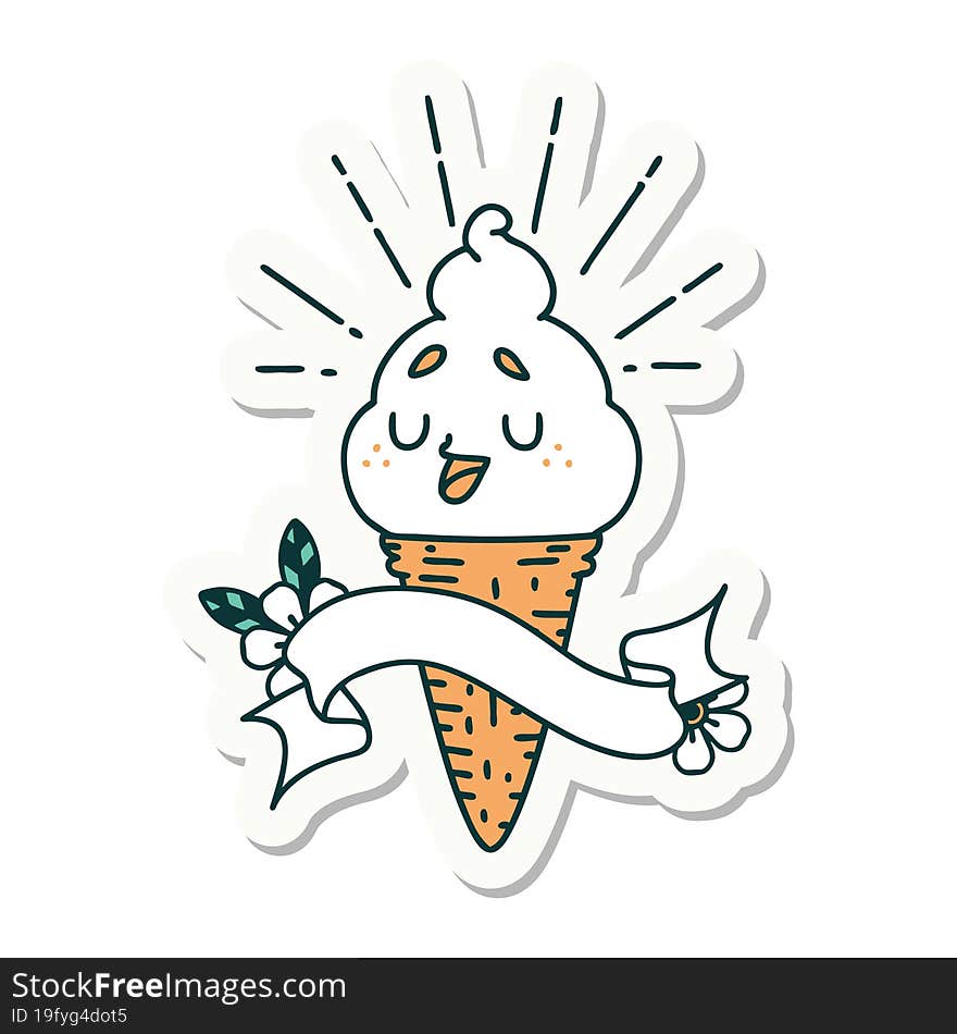 sticker of tattoo style ice cream character