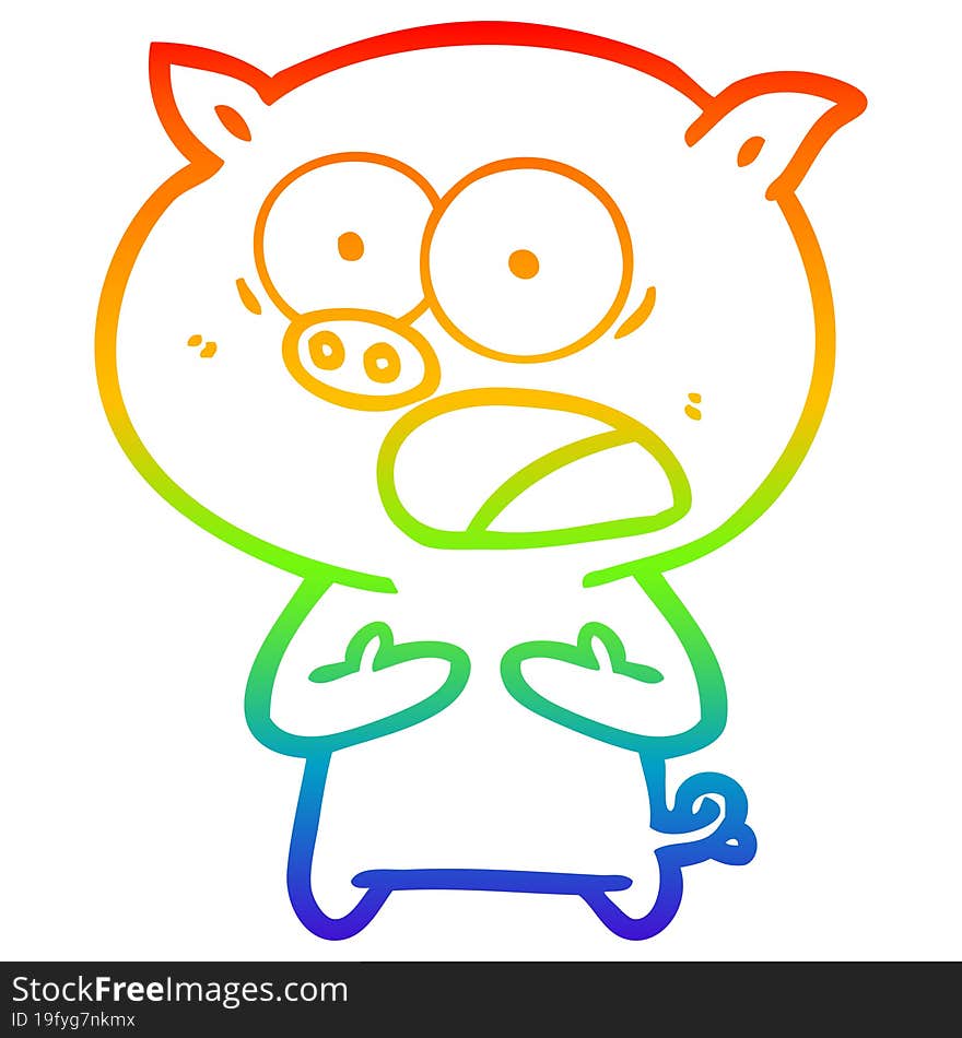 Rainbow Gradient Line Drawing Cartoon Pig Shouting