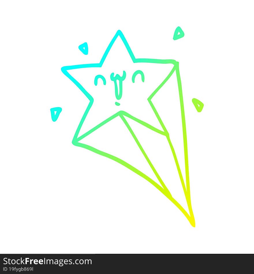 cold gradient line drawing of a cartoon shooting star