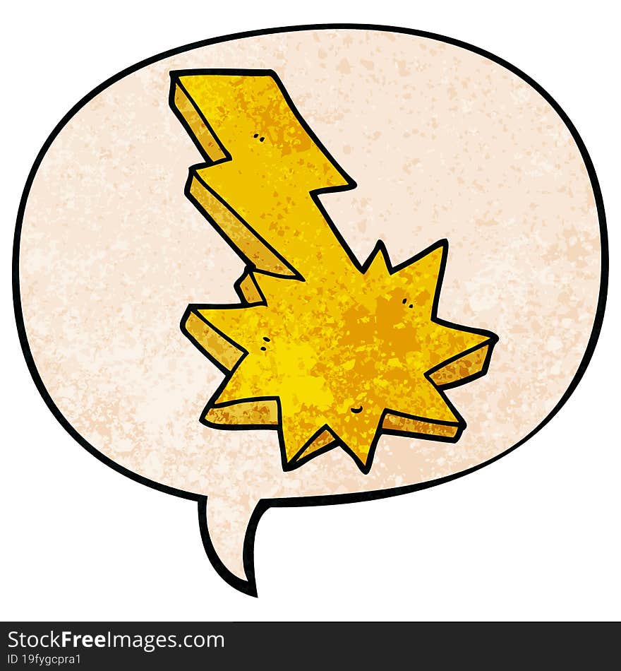 Cartoon Lightning Strike And Speech Bubble In Retro Texture Style