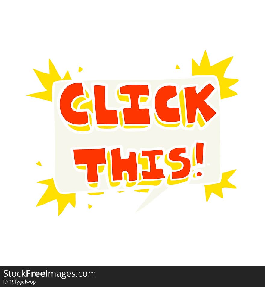 flat color illustration of a cartoon click here sign