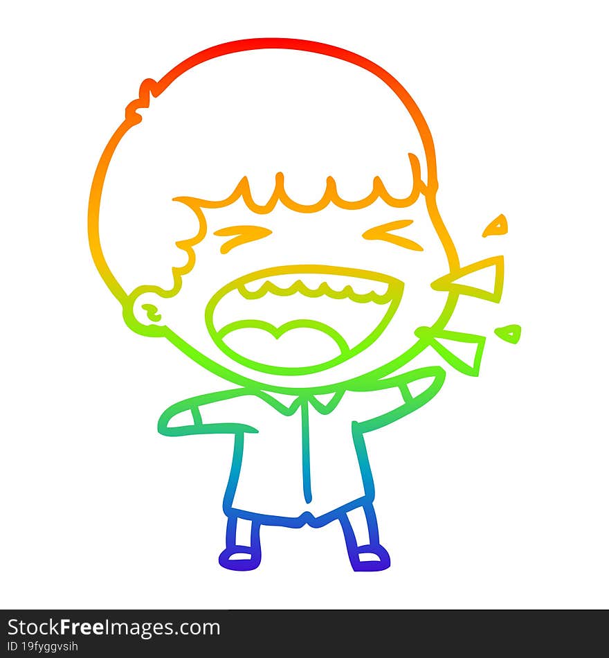 Rainbow Gradient Line Drawing Cartoon Laughing Man