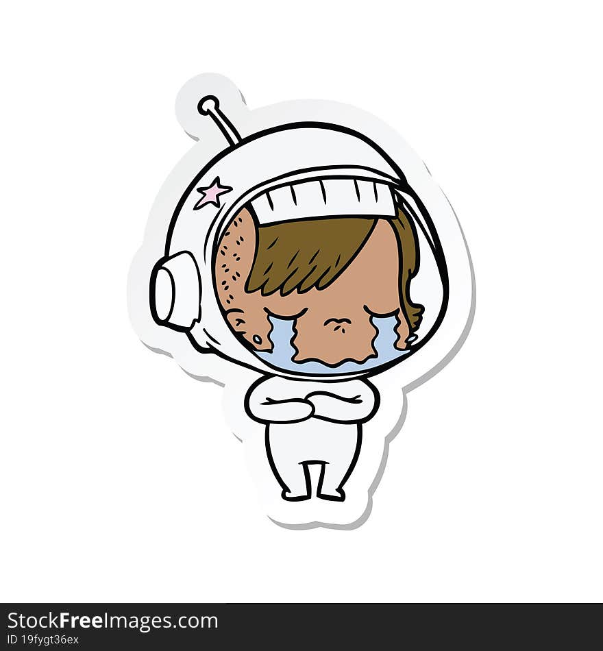 sticker of a cartoon crying astronaut girl