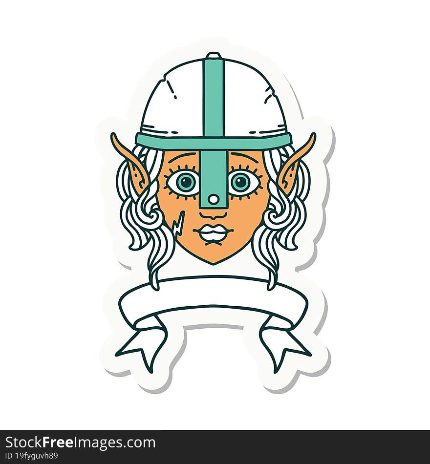 elf fighter character face with banner sticker