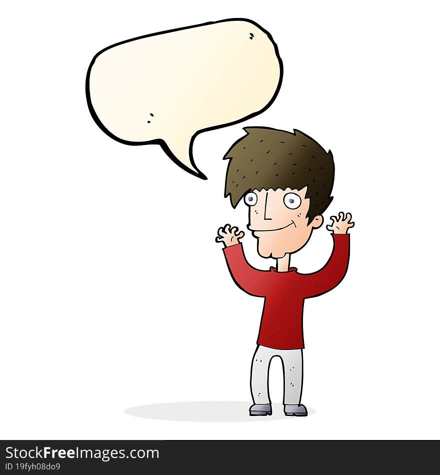 Cartoon Man Waving Arms With Speech Bubble