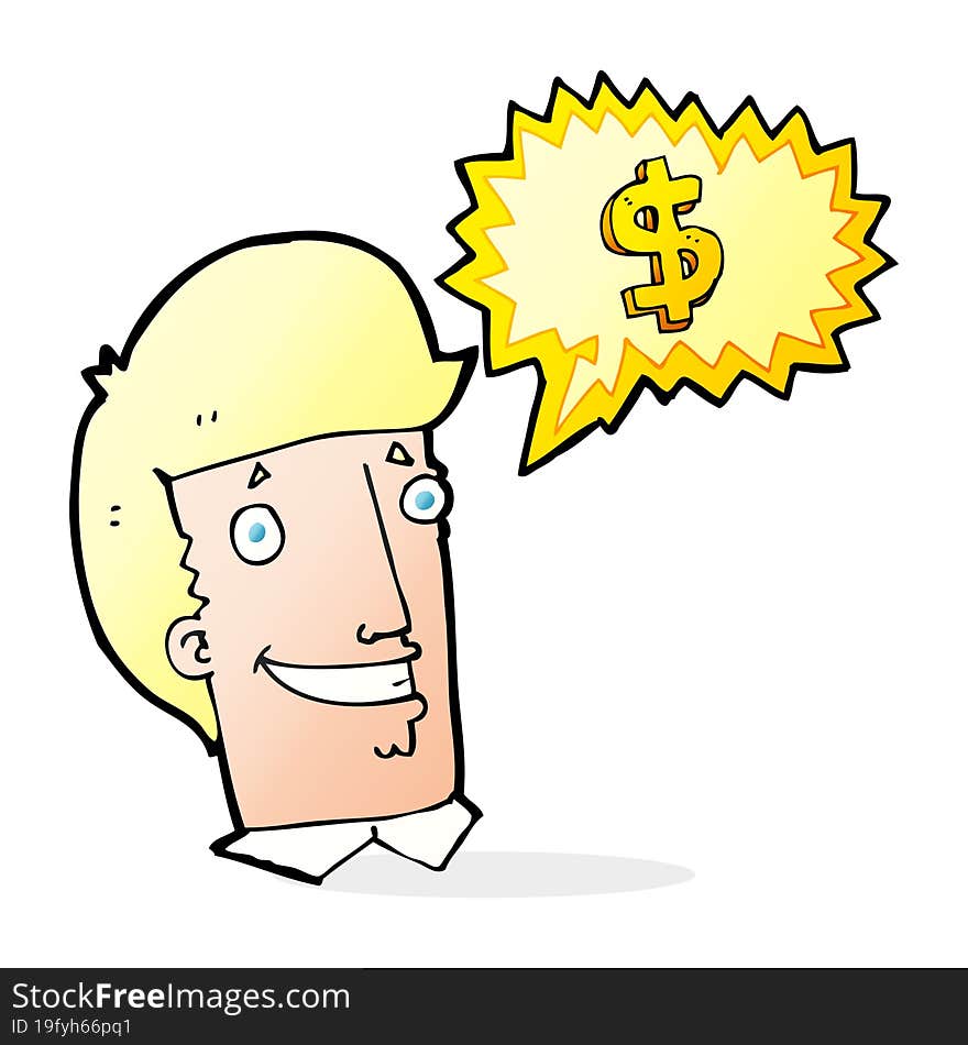 cartoon salesman talking money