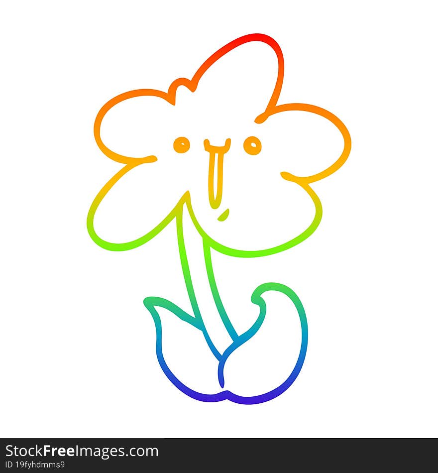 rainbow gradient line drawing of a cartoon flower