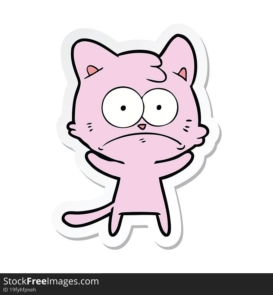 sticker of a cartoon nervous cat