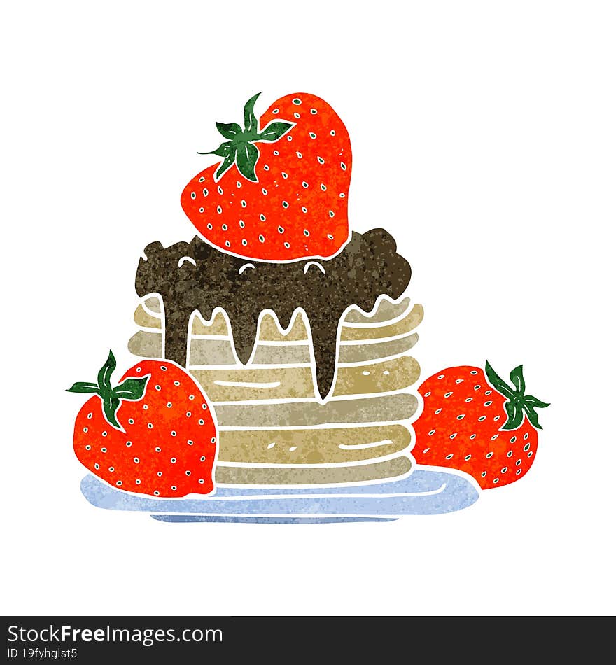 freehand retro cartoon pancake stack with strawberries