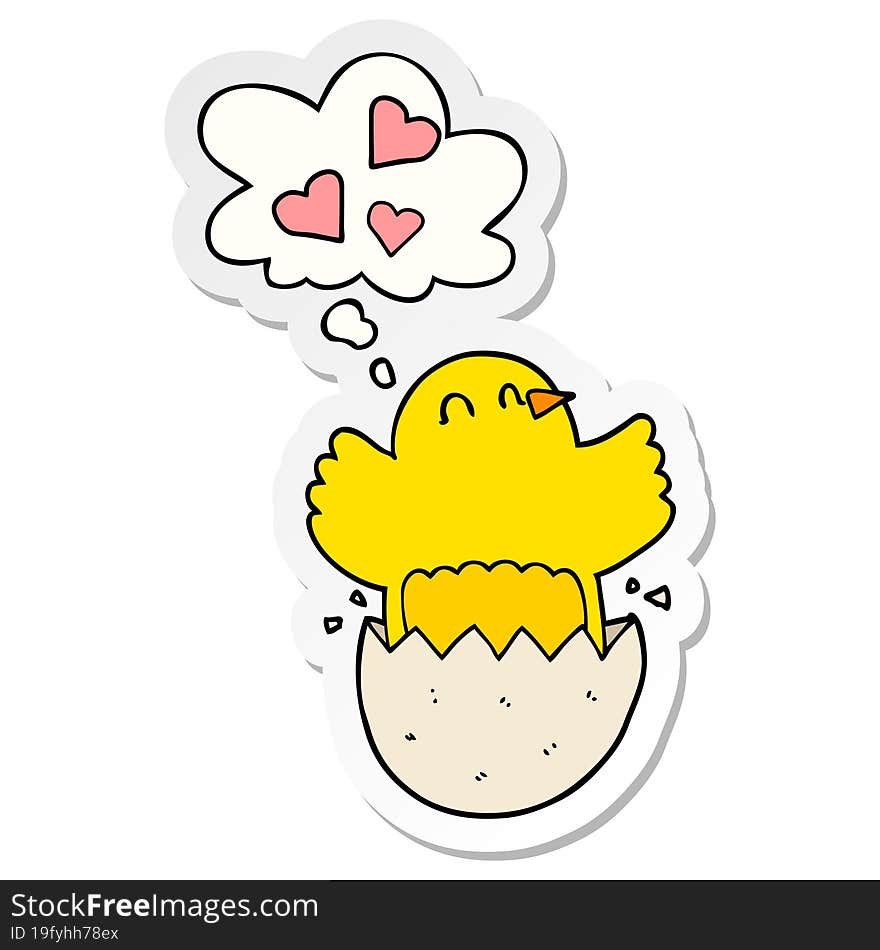 cute hatching chick cartoon with thought bubble as a printed sticker