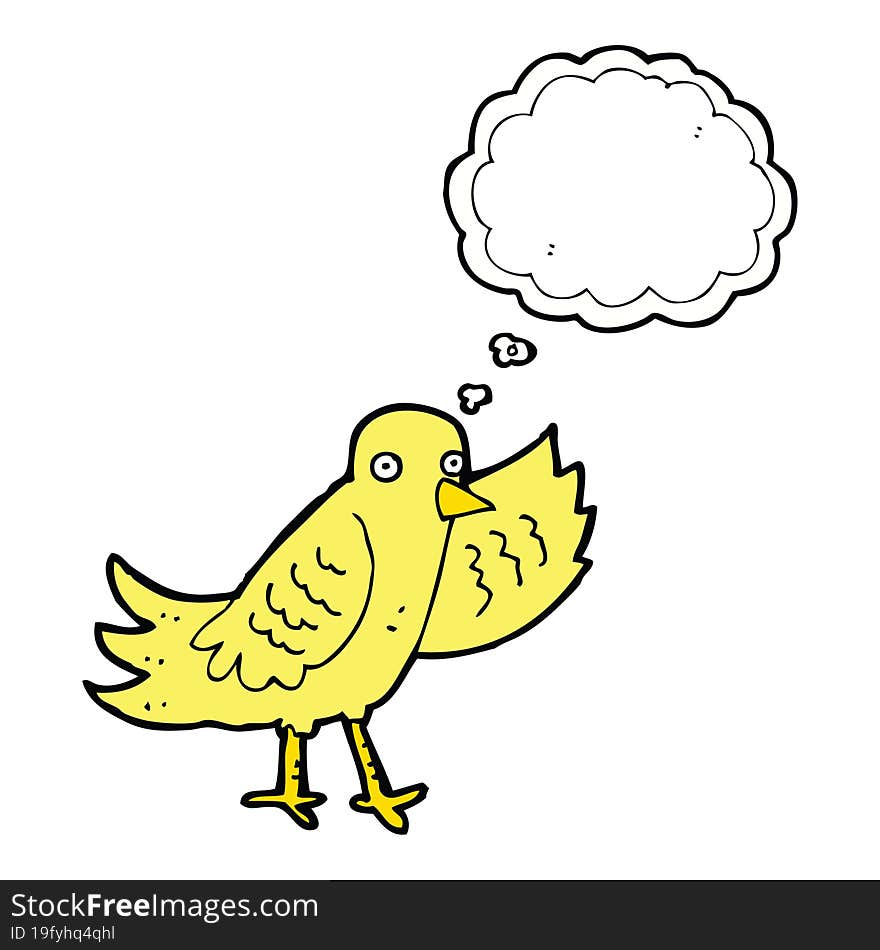 Cartoon Waving Bird With Thought Bubble