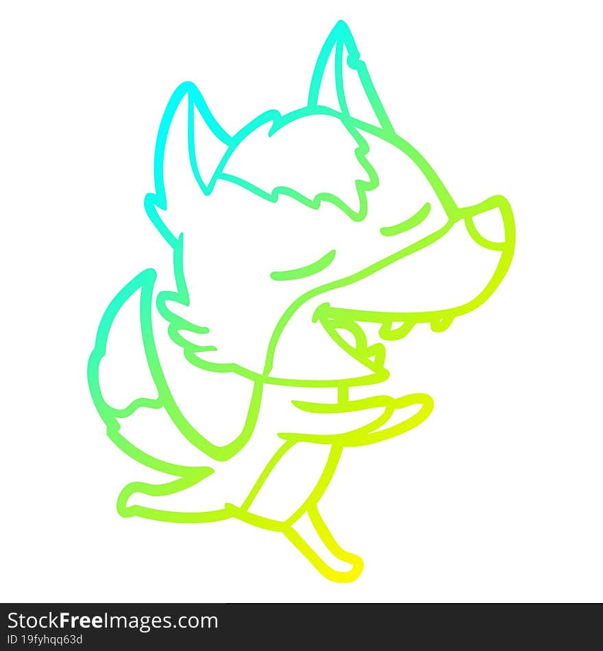 cold gradient line drawing of a cartoon wolf laughing