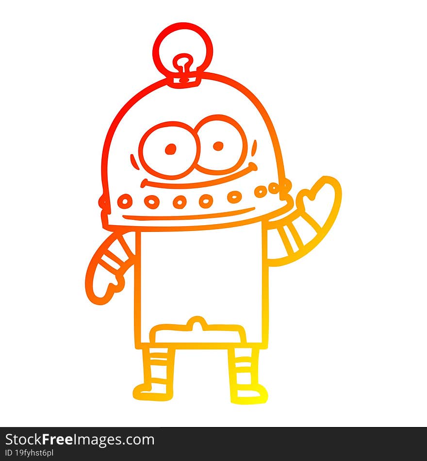 warm gradient line drawing of a happy carton robot with light bulb