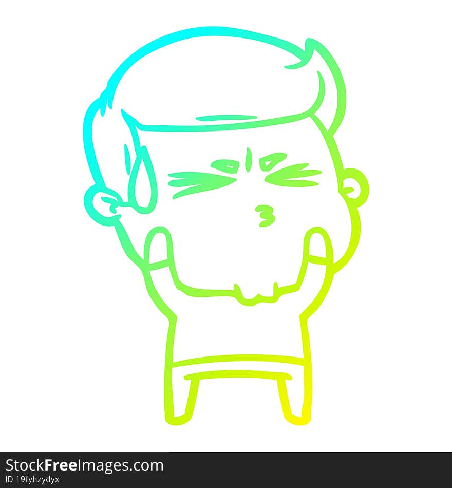 cold gradient line drawing cartoon frustrated man