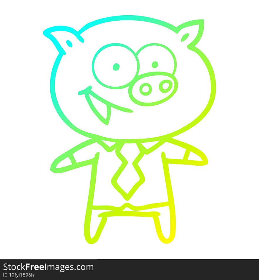 cold gradient line drawing cheerful pig in office clothes