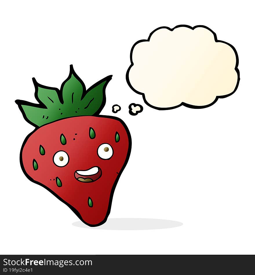 cartoon happy strawberry with thought bubble