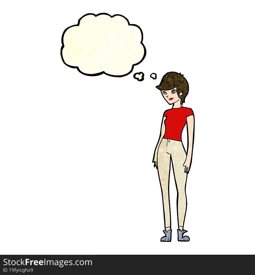 cartoon modern attractive woman with thought bubble