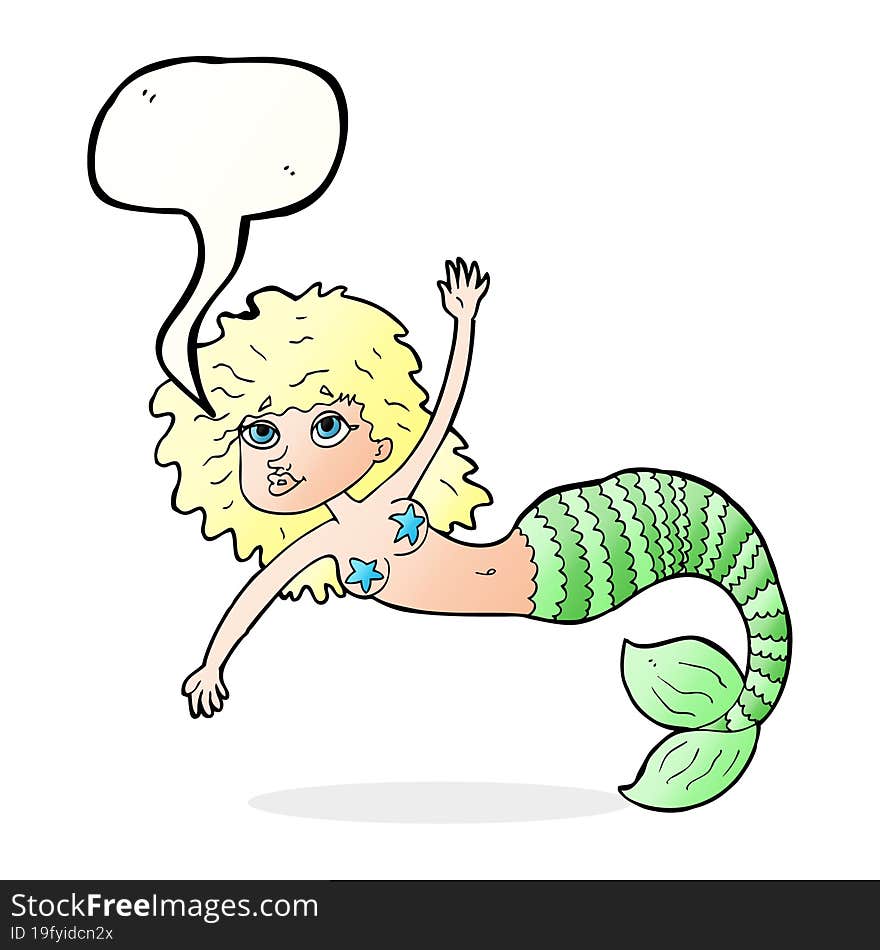 cartoon pretty mermaid with speech bubble